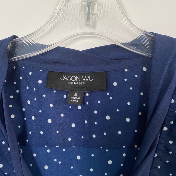 Jason Wu Target Blue Polka Dot Puff Sleeve Button Down Bow Necktie Blouse - Picture 7 of 9